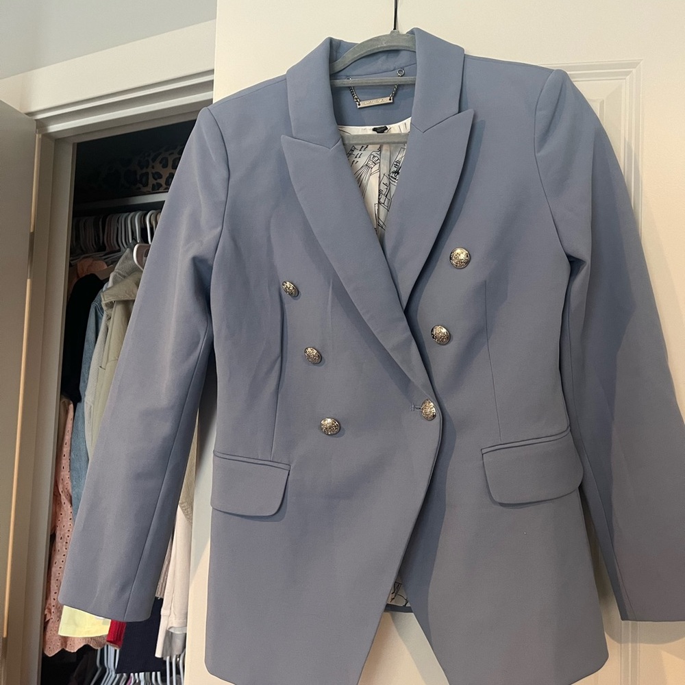 Elegant Light Blue Double-Breasted Women's Blazer